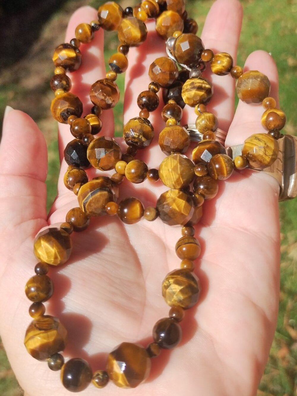 Jay King DTR mine finds faceted Tigers Eye 36" necklace 925 Sterling Silver